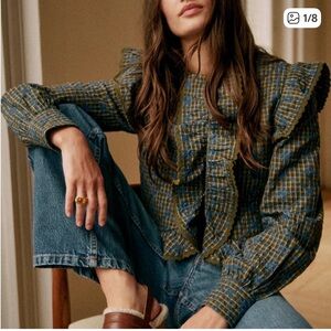 Sezane Axel Jacket Checked Blazer in Olive and Navy